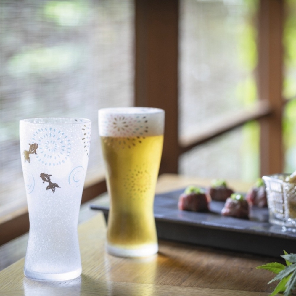 【Aderia】日本製 金魚花火禮盒 對杯 啤酒杯 玻璃杯-細節圖2