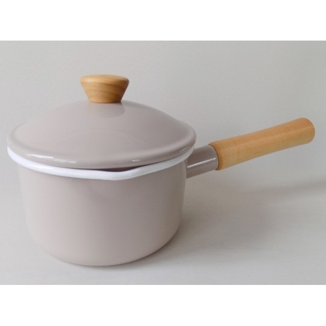 【野田琺瑯/日本製】 Couleur 牛奶鍋附蓋14cm 木柄 琺瑯 單手鍋 noda horo-細節圖2