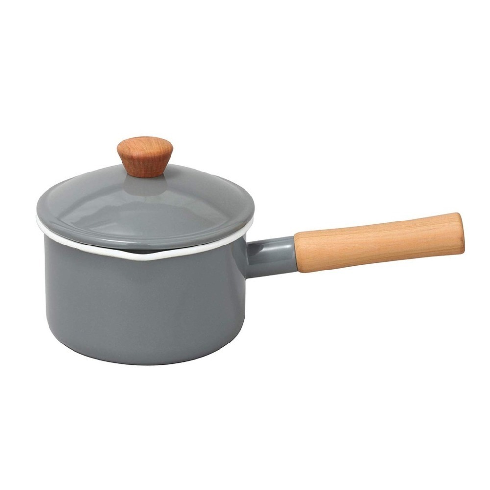 【野田琺瑯/日本製】 Couleur 牛奶鍋附蓋14cm 木柄 琺瑯 單手鍋 noda horo-細節圖4