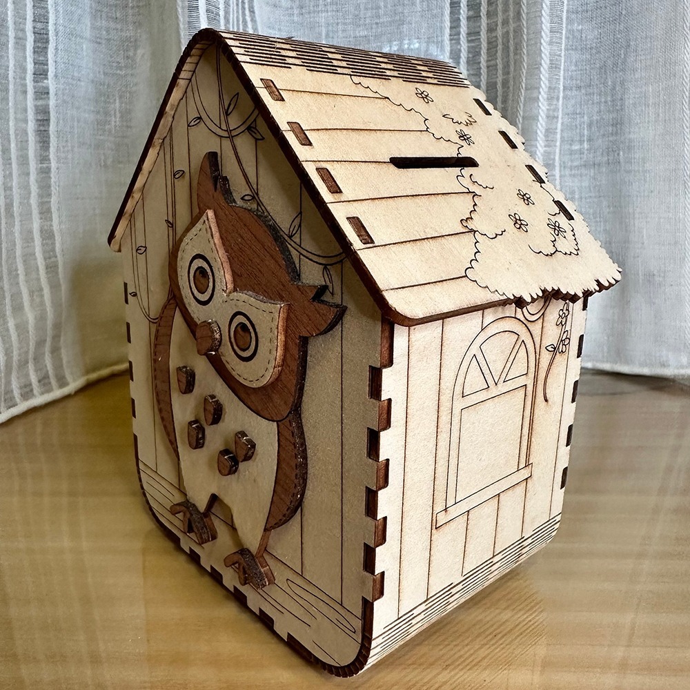 嘉義古夜天工坊 木質貓頭鷹存錢筒-細節圖2