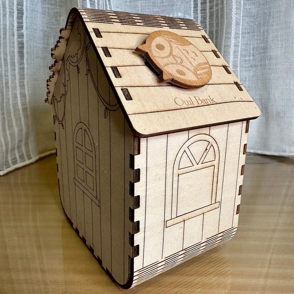 嘉義古夜天工坊 木質貓頭鷹存錢筒-細節圖4