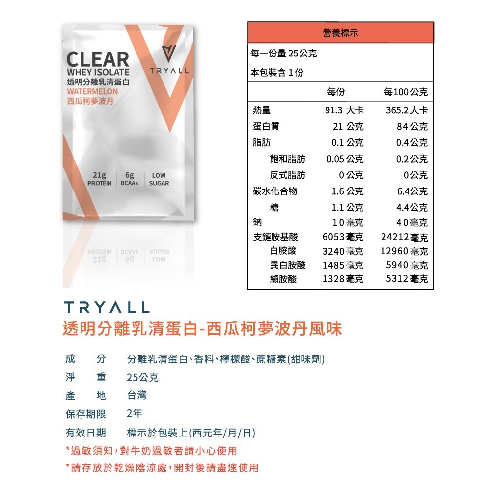 新品上架 TRYALL 分離透明乳清 25g 隨手包 微糖配方 分離 乳清-細節圖2