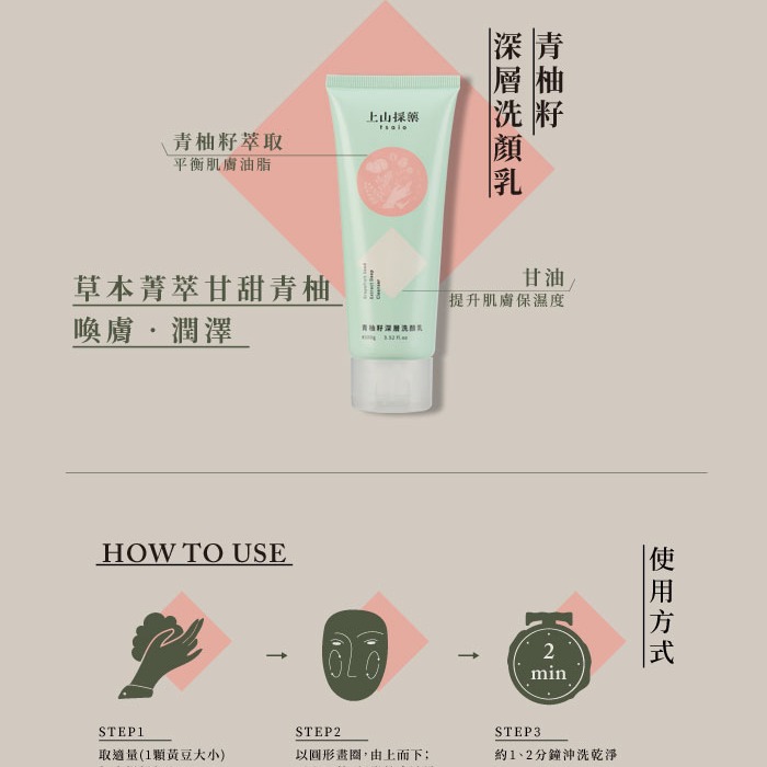 【tsaio上山採藥】植萃溫和洗顏乳100g 青柚籽深層/野薄荷淨涼/咖啡因控油/茶樹粉痘調理/鳳梨酵素活氧/龍膽草深層-細節圖5