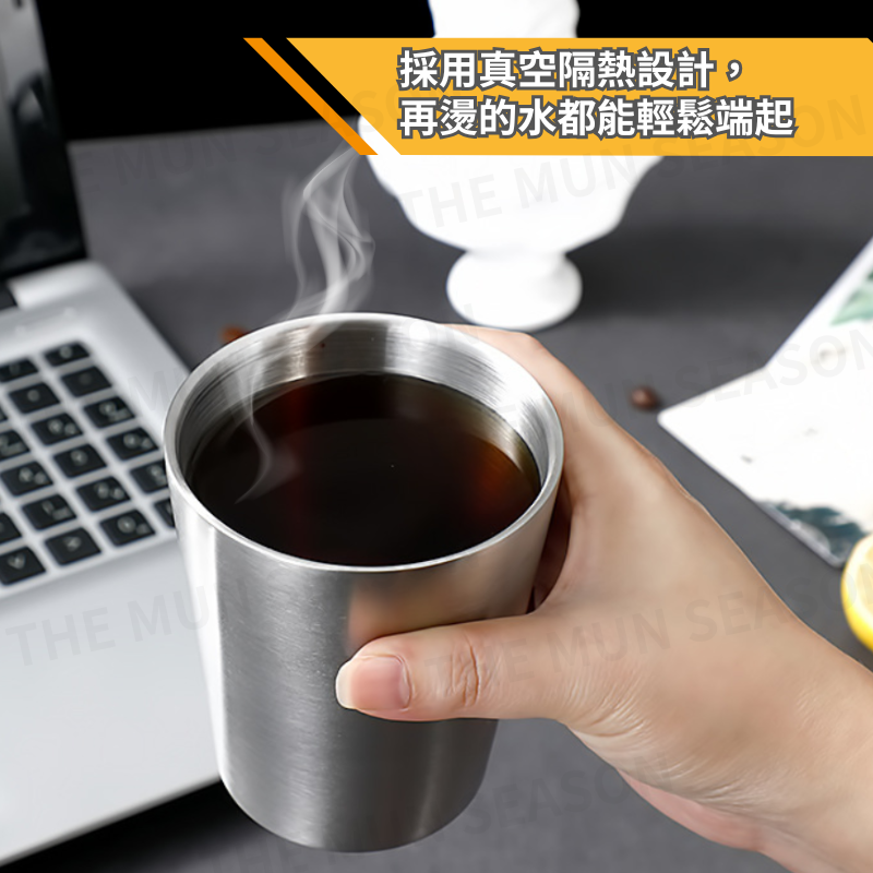 台灣現貨【304不鏽鋼雙層隔熱】不鏽鋼隔熱杯 輕巧防摔款 鋼杯 水杯 露營杯 可疊杯 耐摔飲料杯 不銹鋼杯 BA0007-細節圖6