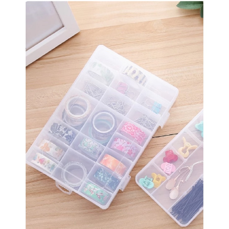 24格透明多格收納盒分隔盒帶蓋零件分類格子樣品透明塑膠首飾品可拆卸X2個-細節圖2