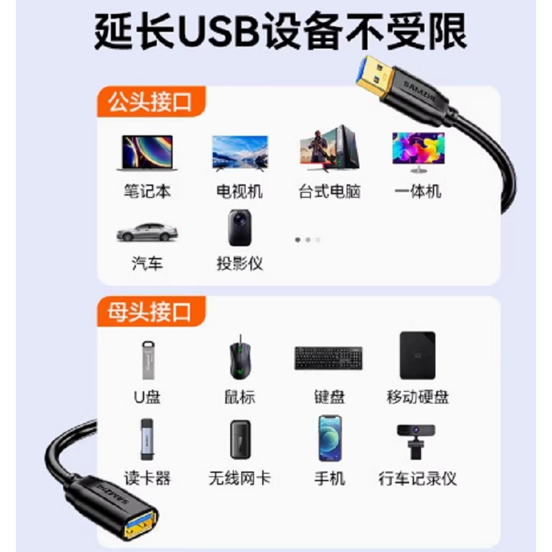 山澤usb3.0延長線公對母電視u盤滑鼠鍵盤擴充線電腦資料連線加長5米-細節圖2