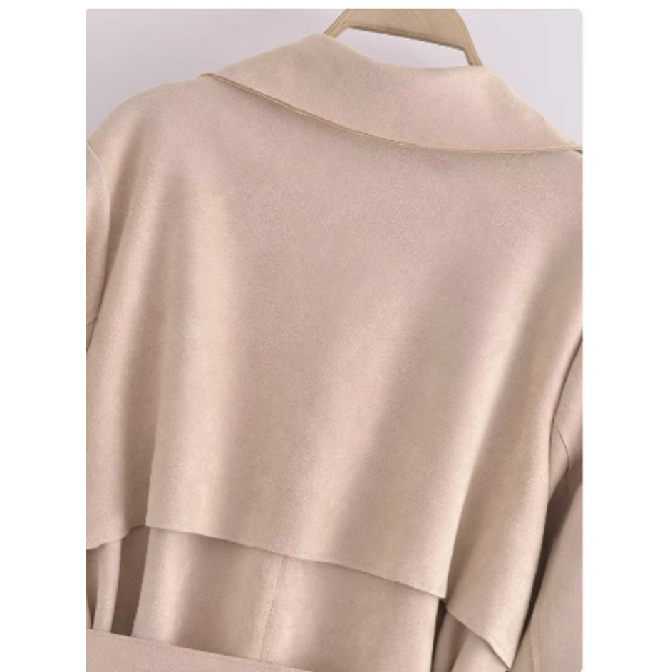 歐美風外貿女裝新款時尚休閒繫腰帶絨面質感風衣均碼-細節圖2