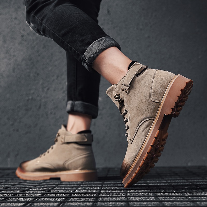 中幫靴子男士馬丁靴男英倫風高幫男鞋皮靴工裝雪地靴秋季百搭棉鞋-細節圖4