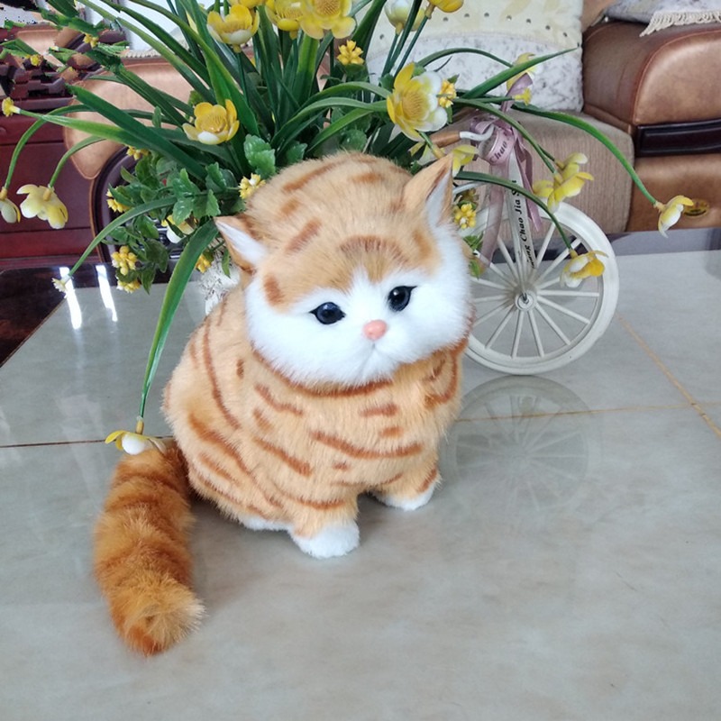 仿真動物貓玩偶桌面可愛公仔 招財 貓創意禮品家居擺件會叫貓-細節圖3