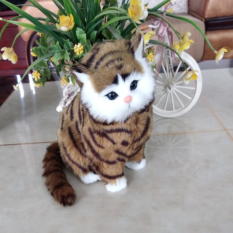 仿真動物貓玩偶桌面可愛公仔 招財 貓創意禮品家居擺件會叫貓-細節圖4