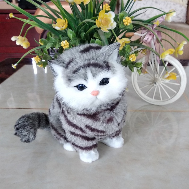 仿真動物貓玩偶桌面可愛公仔 招財 貓創意禮品家居擺件會叫貓-細節圖5