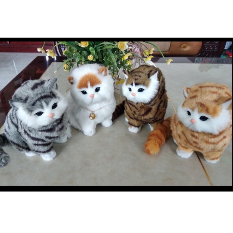 仿真動物貓玩偶桌面可愛公仔 招財 貓創意禮品家居擺件會叫貓-細節圖10