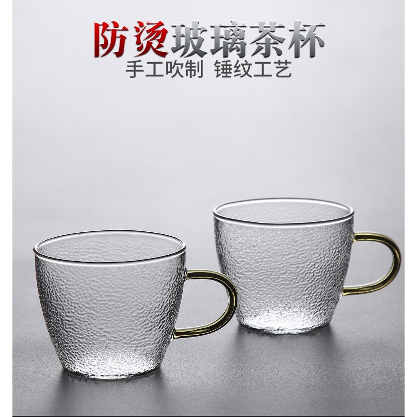 森典 日式玻璃茶杯耐熱主人杯單杯帶把小杯子功夫茶具品茗杯6只裝-細節圖6