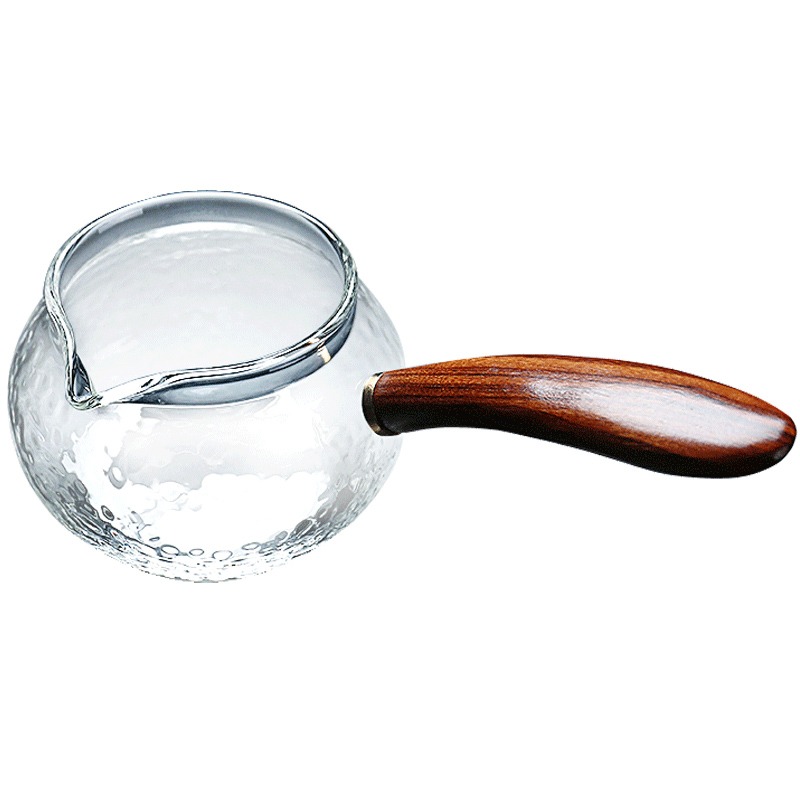 日式錘目紋公道杯耐熱玻璃側把壺加厚茶海功夫茶具分茶器茶漏套裝-細節圖2