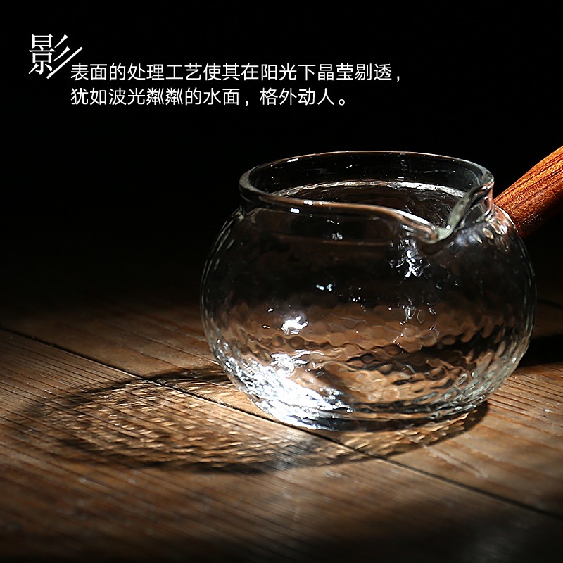 日式錘目紋公道杯耐熱玻璃側把壺加厚茶海功夫茶具分茶器茶漏套裝-細節圖3