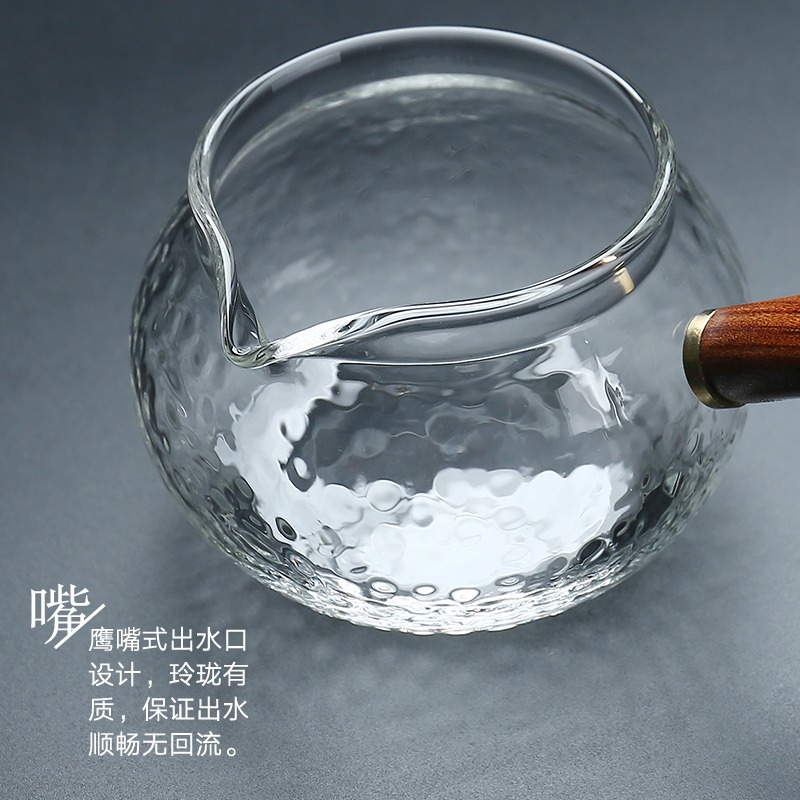日式錘目紋公道杯耐熱玻璃側把壺加厚茶海功夫茶具分茶器茶漏套裝-細節圖4