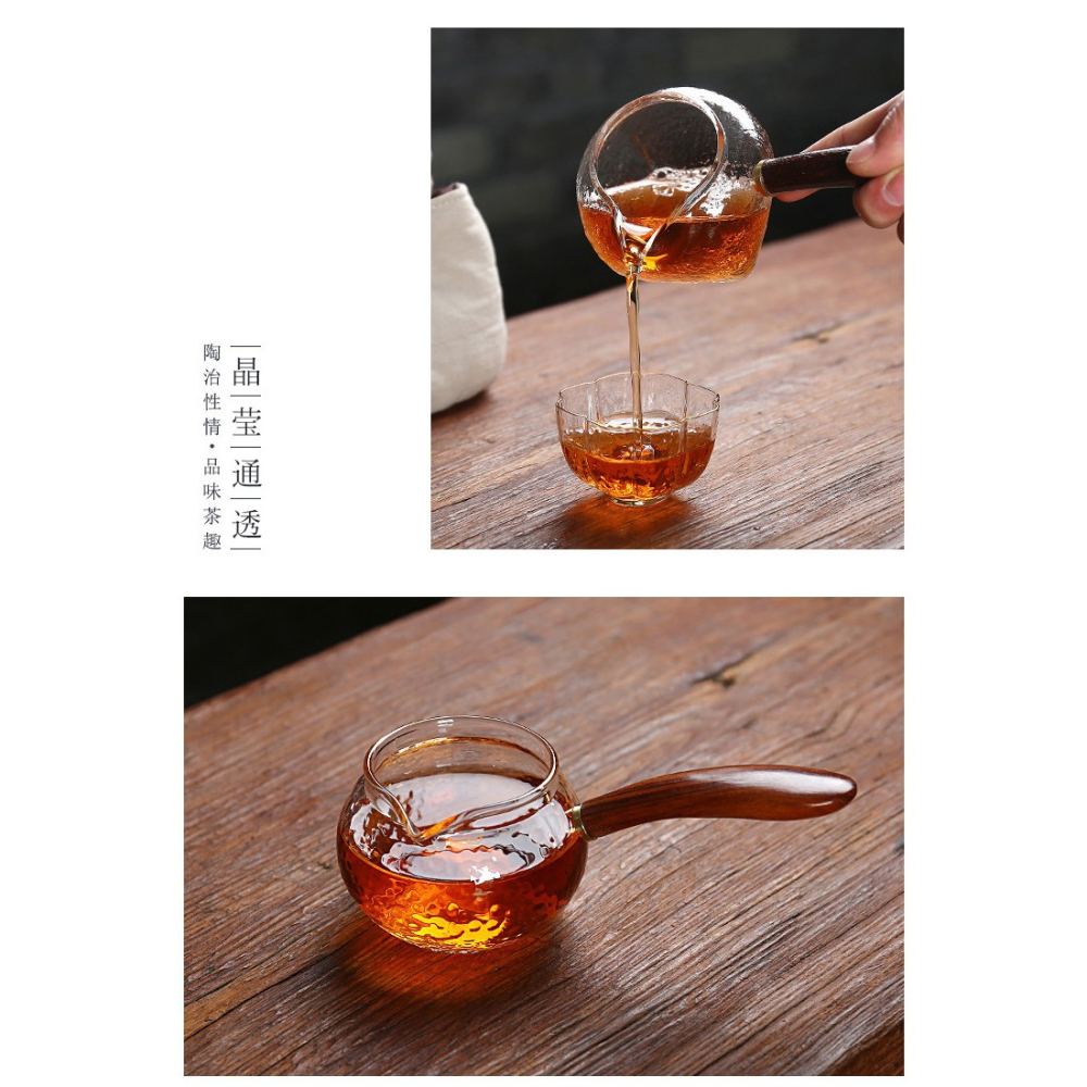 日式錘目紋公道杯耐熱玻璃側把壺加厚茶海功夫茶具分茶器茶漏套裝-細節圖9