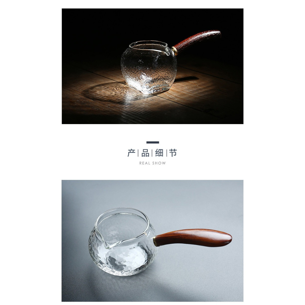 日式錘目紋公道杯耐熱玻璃側把壺加厚茶海功夫茶具分茶器茶漏套裝-細節圖10