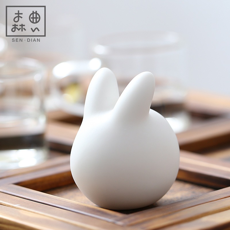 森典兔子茶寵茶盤小擺件白瓷茶道可養茶玩功夫茶具配件可愛生肖兔-細節圖5