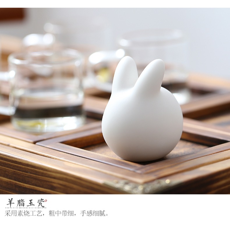 森典兔子茶寵茶盤小擺件白瓷茶道可養茶玩功夫茶具配件可愛生肖兔-細節圖9