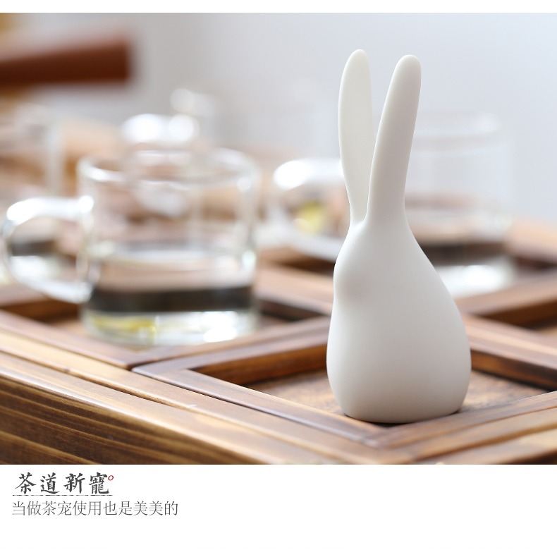 森典兔子茶寵茶盤小擺件白瓷茶道可養茶玩功夫茶具配件可愛生肖兔-細節圖10