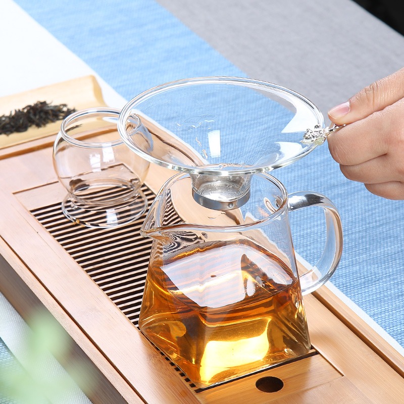 玻璃四方公道杯茶漏套裝加厚泡茶過濾網分茶器一體耐熱茶海茶具-細節圖5