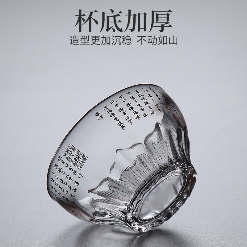 森典玻璃茶杯功夫茶具主人杯單杯日式小杯子品茗杯個人專用心經杯-細節圖4