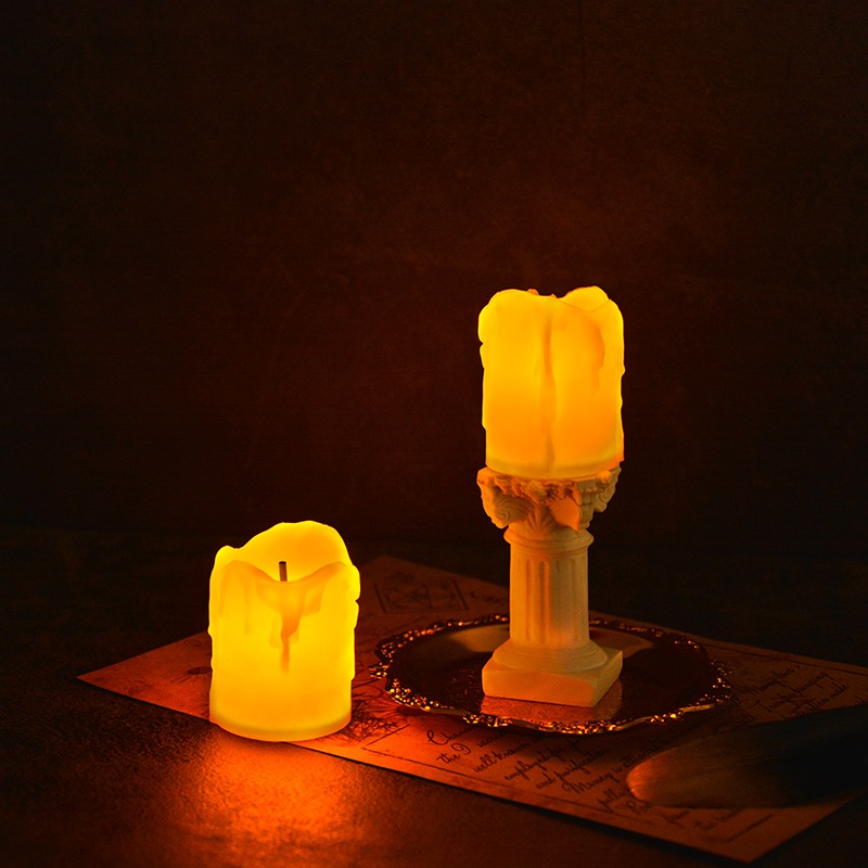 電子燈羅馬燭臺復古仿真蠟燭谷美擺拍照相攝影道具做舊裝飾小擺件-細節圖2