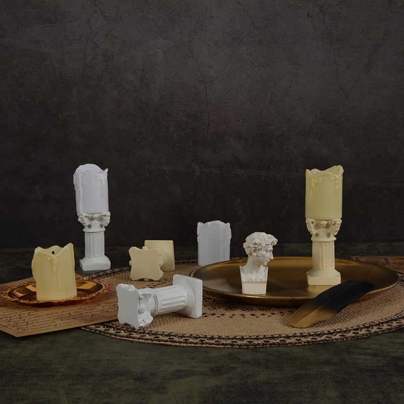 電子燈羅馬燭臺復古仿真蠟燭谷美擺拍照相攝影道具做舊裝飾小擺件-細節圖4