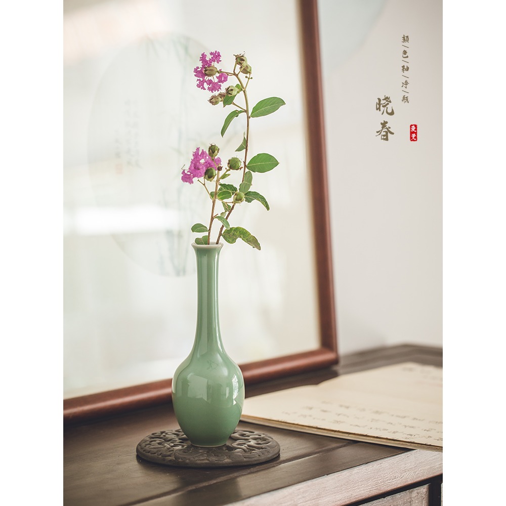 -曉春-顏色釉玉凈瓶翡翠綠陶瓷小花瓶天藍觀音瓶紅色插花瓶茶席花-細節圖2