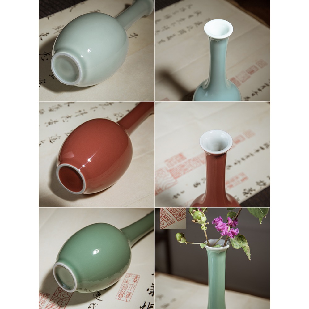 -曉春-顏色釉玉凈瓶翡翠綠陶瓷小花瓶天藍觀音瓶紅色插花瓶茶席花-細節圖4
