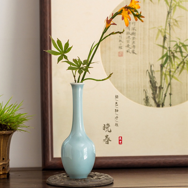 -曉春-顏色釉玉凈瓶翡翠綠陶瓷小花瓶天藍觀音瓶紅色插花瓶茶席花-細節圖5