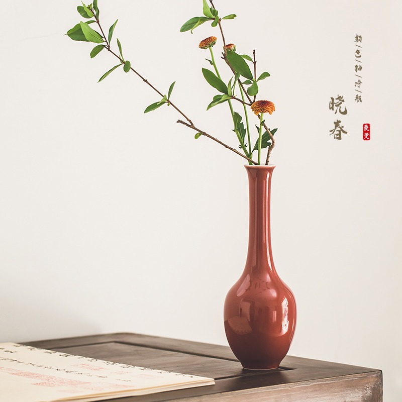 -曉春-顏色釉玉凈瓶翡翠綠陶瓷小花瓶天藍觀音瓶紅色插花瓶茶席花-細節圖6
