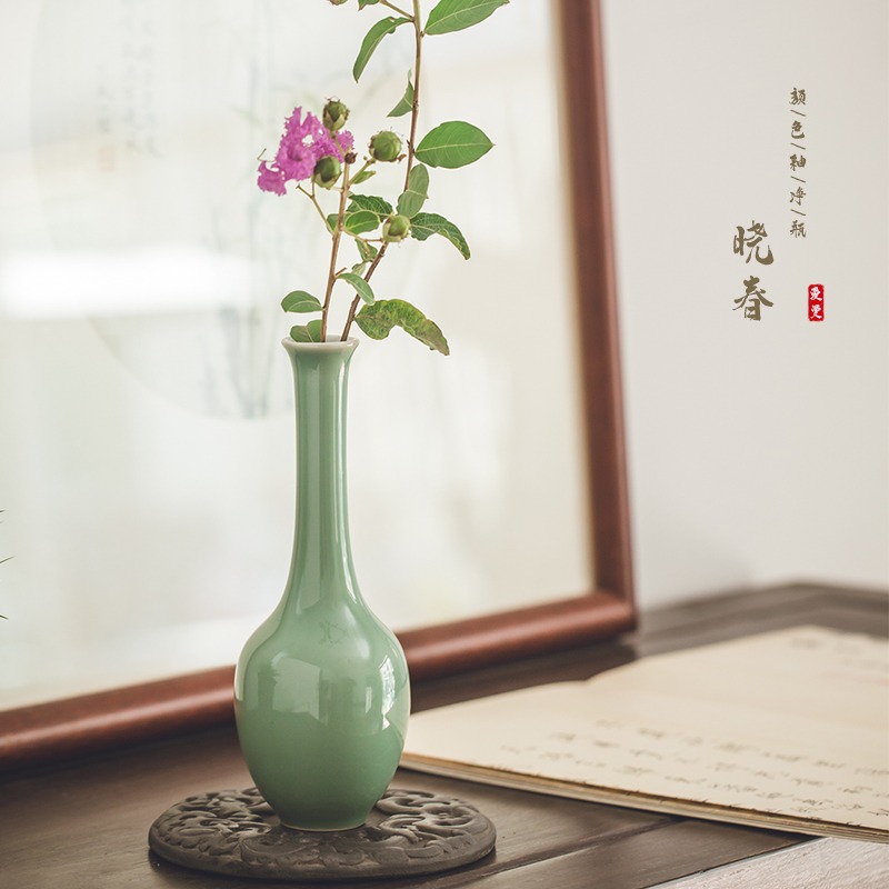 -曉春-顏色釉玉凈瓶翡翠綠陶瓷小花瓶天藍觀音瓶紅色插花瓶茶席花-細節圖7