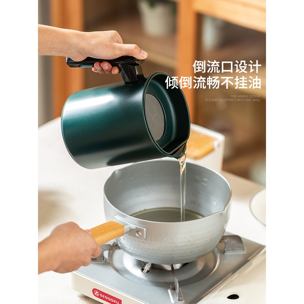 摩登主婦不銹鋼油壺廚房油罐壺家用帶蓋油渣濾油神器帶濾網儲油罐-細節圖2