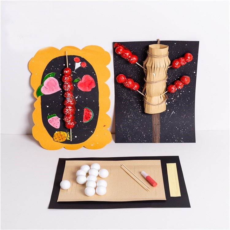 手工創意冰糖葫蘆作品畫兒童diy美術製作材料包幼兒園仿真美食-細節圖4