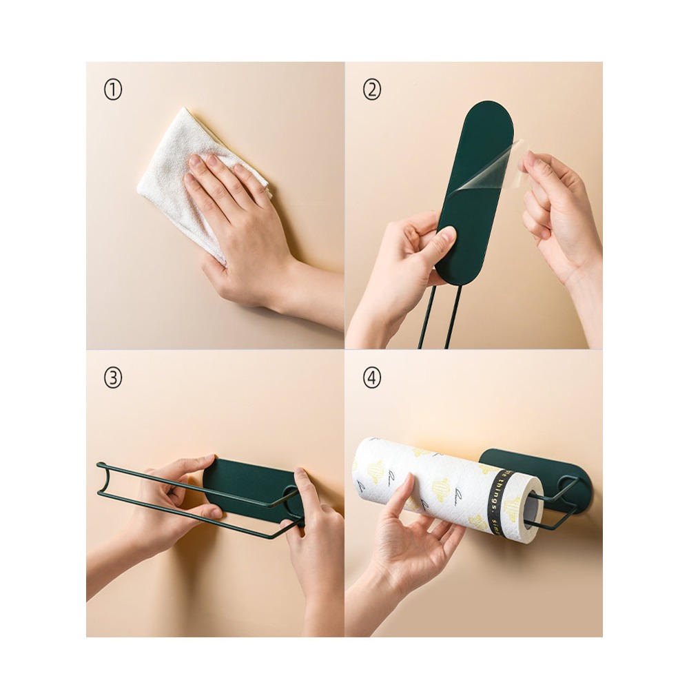 摩登主婦廚房紙巾架網紅免打孔衛生間架子懶人抹布壁掛式置物架-細節圖3