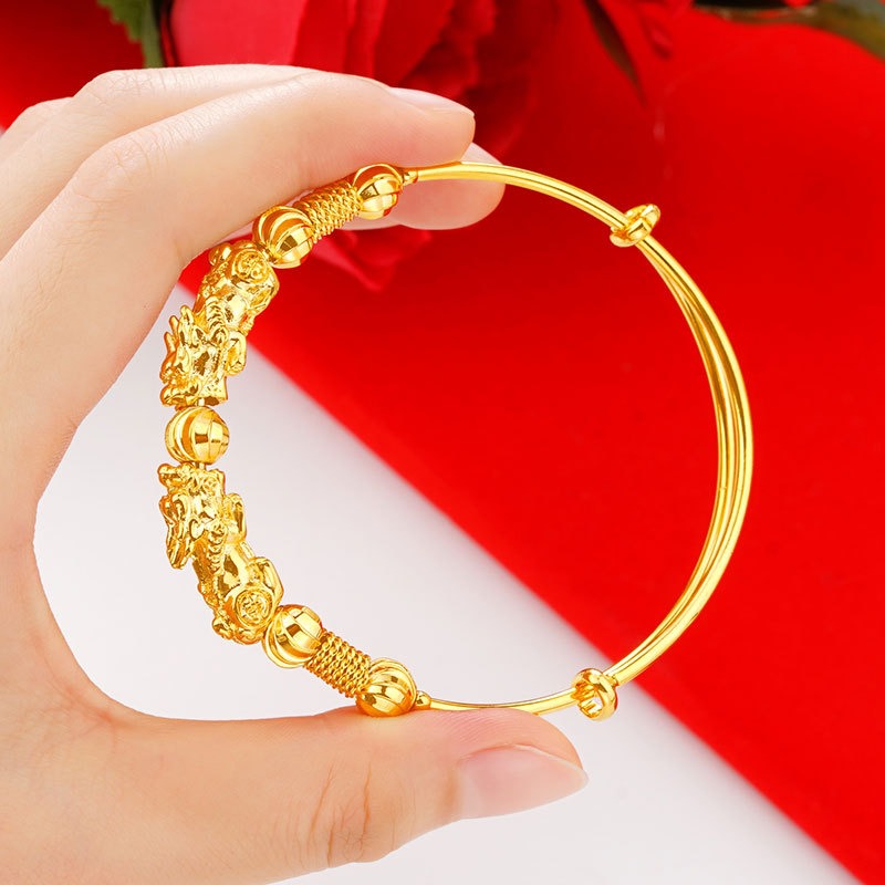 手鐲女實心推拉越南沙金久不色仿真黃金鍍24k金3D硬金手環首飾-細節圖2