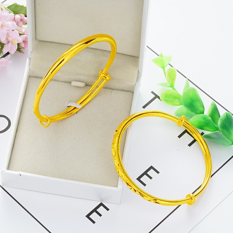 手鐲女實心推拉越南沙金久不色仿真黃金鍍24k金3D硬金手環首飾-細節圖3