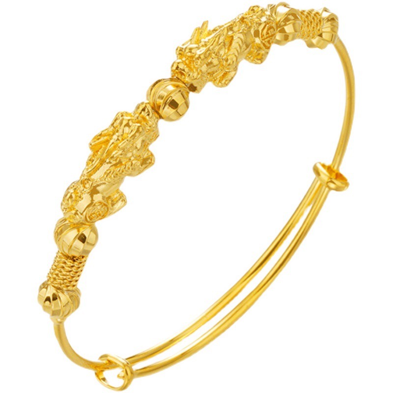 手鐲女實心推拉越南沙金久不色仿真黃金鍍24k金3D硬金手環首飾-細節圖5