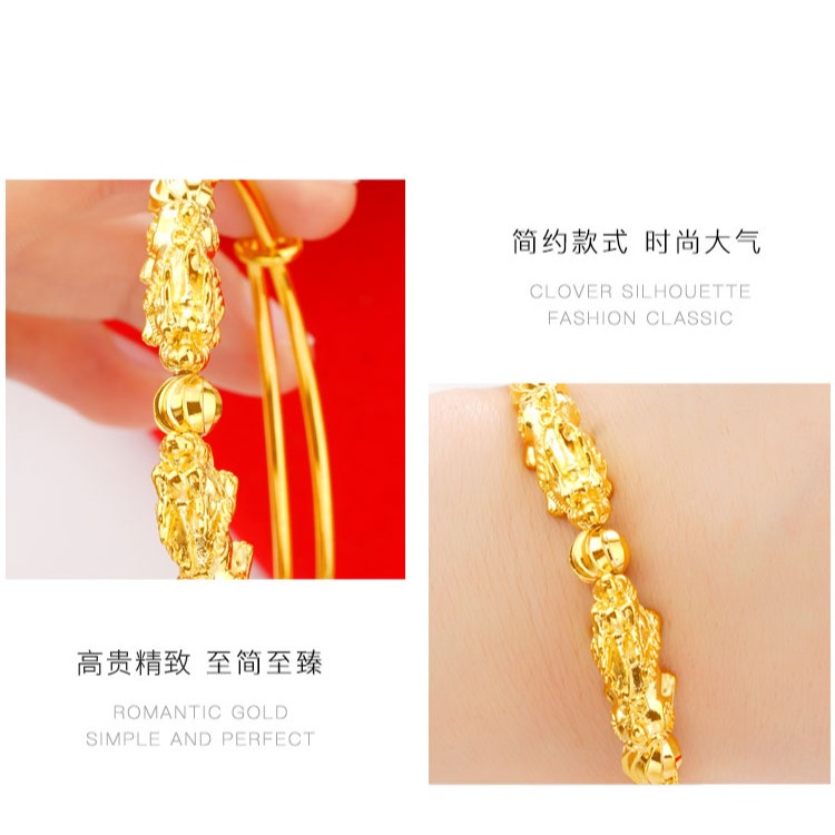手鐲女實心推拉越南沙金久不色仿真黃金鍍24k金3D硬金手環首飾-細節圖7