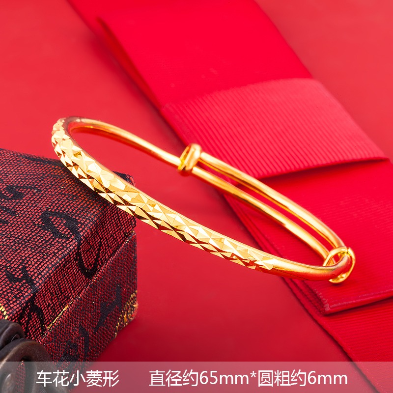 手鐲女實心推拉越南沙金久不色仿真黃金鍍24k金3D硬金手環首飾-細節圖9