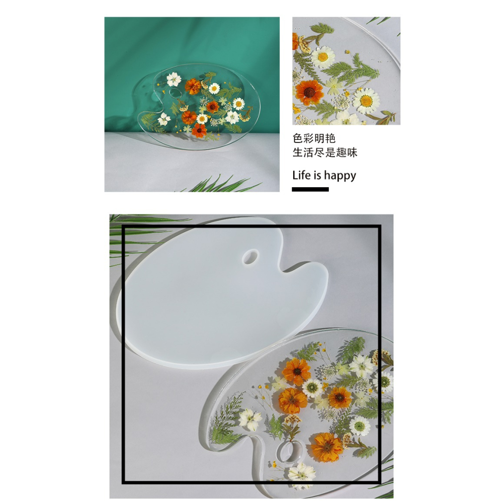 diy水晶滴膠創意手工鏡面調色盤畫板樹脂擺臺材料硅膠模具-細節圖7