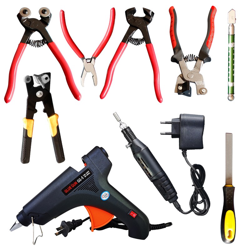 DIY馬賽克剪刀 圓口鉗電動打磨器玻璃刀掰片鉗平銼刀熱熔膠槍工具-細節圖5