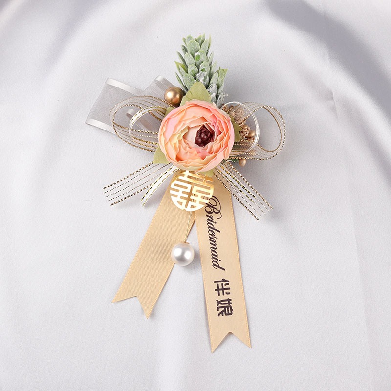 新娘手腕花伴娘團森系姐妹手花伴郎新郎韓式胸針襟胸花結婚禮用品-細節圖3