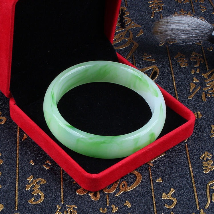 仿玉翡翠色玉手鐲女貴妃鐲青花鐲子禮品手飾品-細節圖2