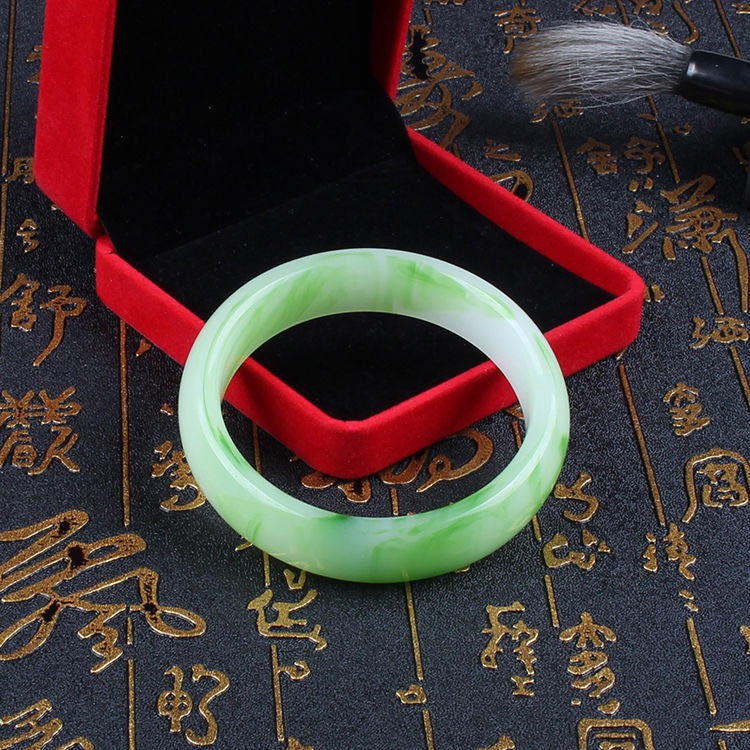 仿玉翡翠色玉手鐲女貴妃鐲青花鐲子禮品手飾品-細節圖3