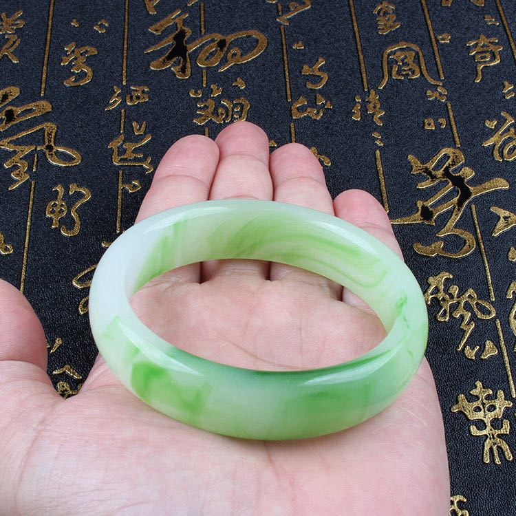 仿玉翡翠色玉手鐲女貴妃鐲青花鐲子禮品手飾品-細節圖9