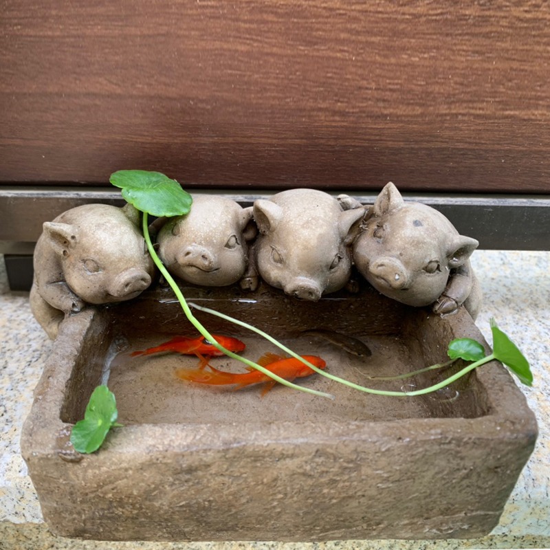 趣淘美式鄉村戶外陽臺別墅復古樹脂創意小豬花盆擺件庭院花園客廳-細節圖3