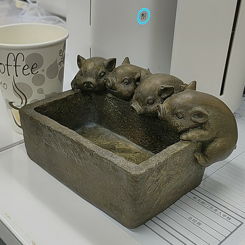 趣淘美式鄉村戶外陽臺別墅復古樹脂創意小豬花盆擺件庭院花園客廳-細節圖4